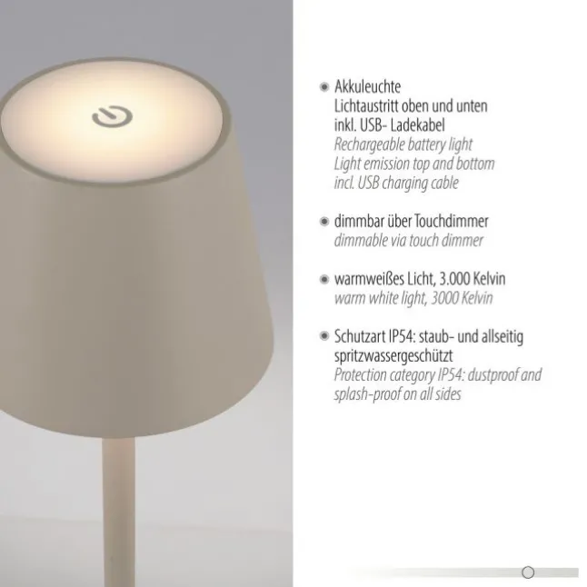 Akku Tischleuchten 4er Set, beige (greige) Indoor, Outdoor, Camping