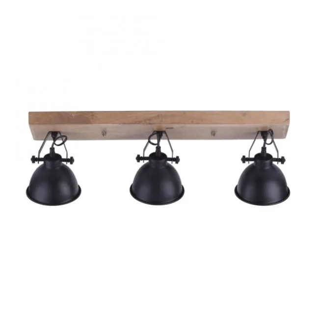 Deckenleuchte, schwarz, 3-flg, Retro-Optik, Vintage Stil, Holzbalken