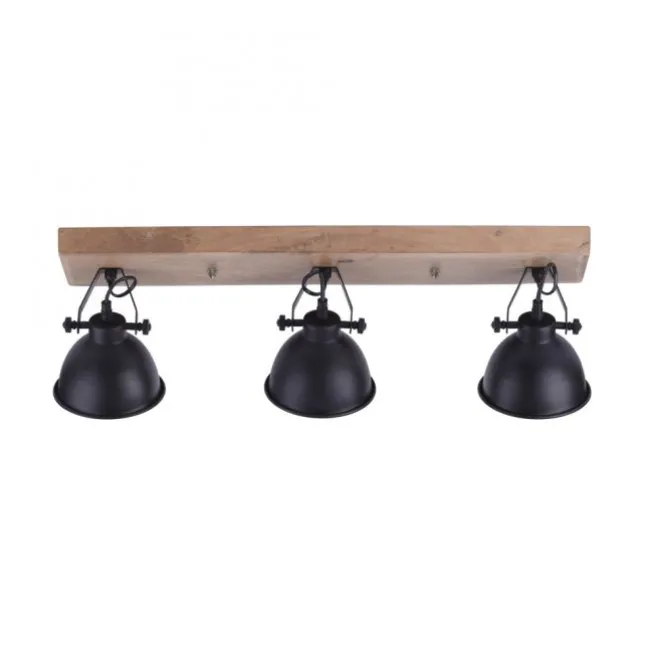 Deckenleuchte, schwarz, 3-flg, Retro-Optik, Vintage Stil, Holzbalken