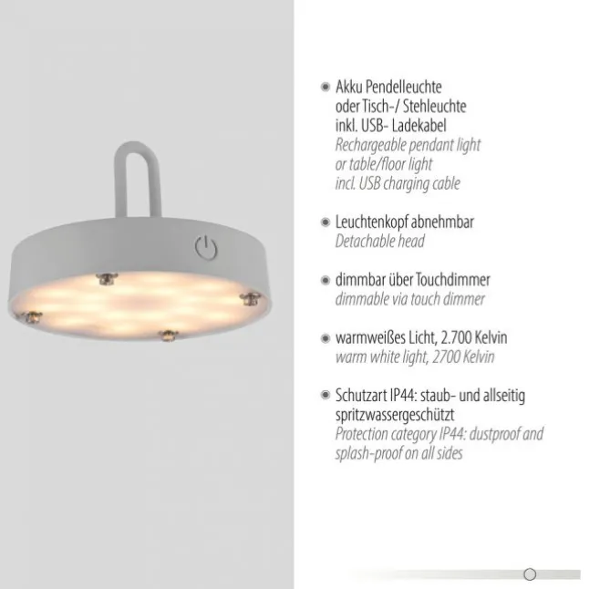 JUST LIGHT Akku Leuchte Gabbia Tisch oder Pendelleuchte, weiß