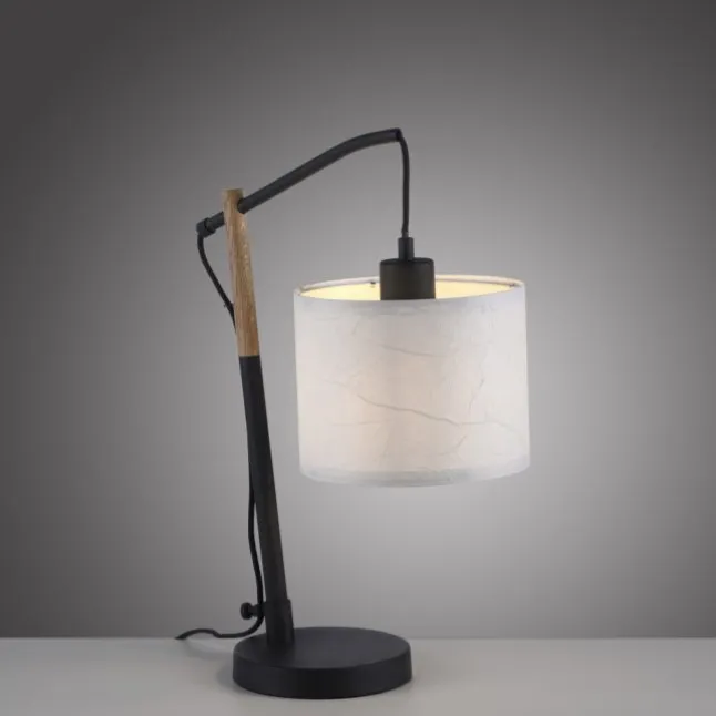 JUST LIGHT LED Tischleuchte schwarz GERDA SOFIE Holzoptik Papierlampenschirm