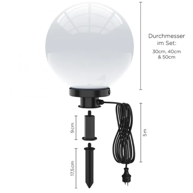 Kugelleuchten im 3er Set in Ø 30, 40 und 50 cm, weiß, Opalweiß