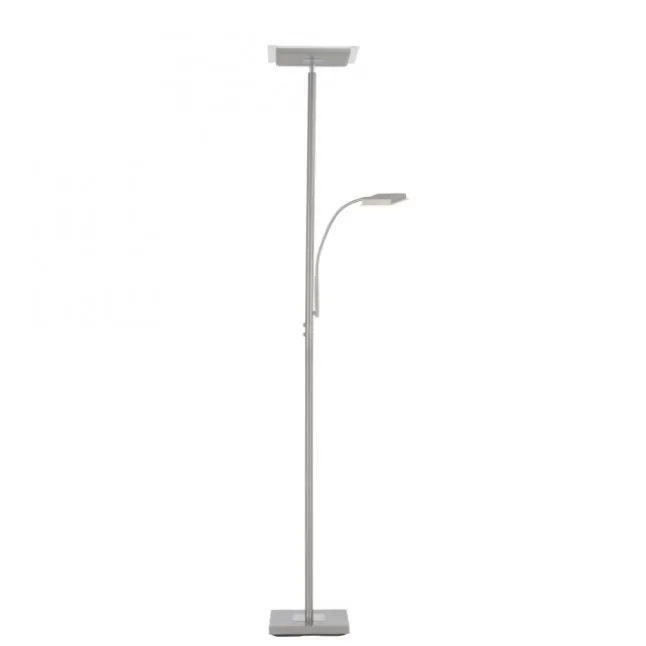 LED Deckenfluter, Leseleuchte, Fernbedienung, dimmbar, stahlfarben