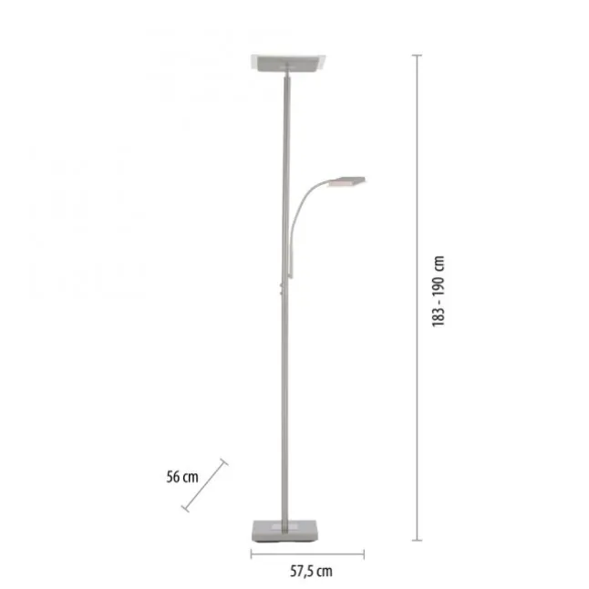 LED Deckenfluter, Leseleuchte, Fernbedienung, dimmbar, stahlfarben