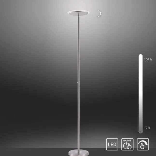 LED-Deckenfluter, stahlfarben, rund, warmweißer Lichtfarbe, Touchdimmer