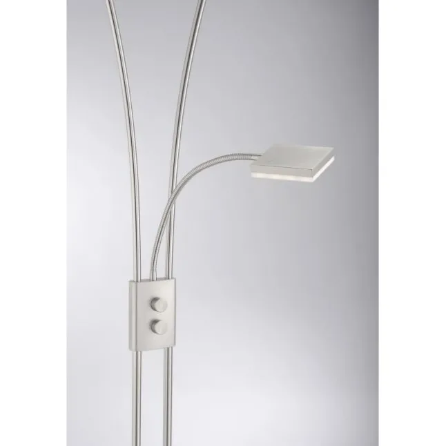 LED-Deckenfluter, stahlfarben, flexible Leseleuchte, warmweißes Licht
