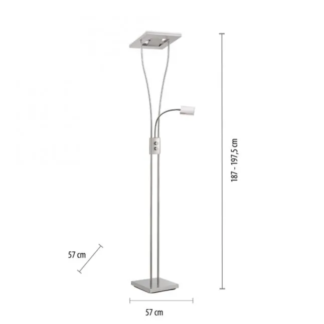 LED-Deckenfluter, stahlfarben, flexible Leseleuchte, warmweißes Licht