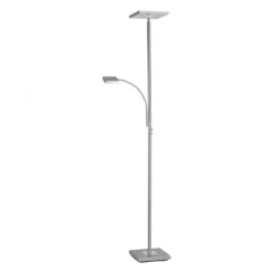 LED-Deckenfluter, stahlfarbig, dimmbar, Touchdimmer, Leselampe