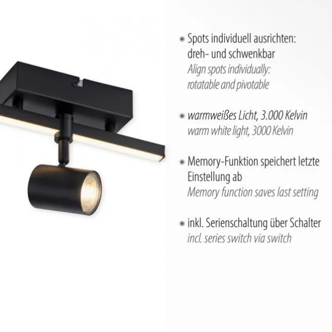 LED Deckenlampe 1 flammig mit LED Board schwarz drehbar Memoryfunktion
