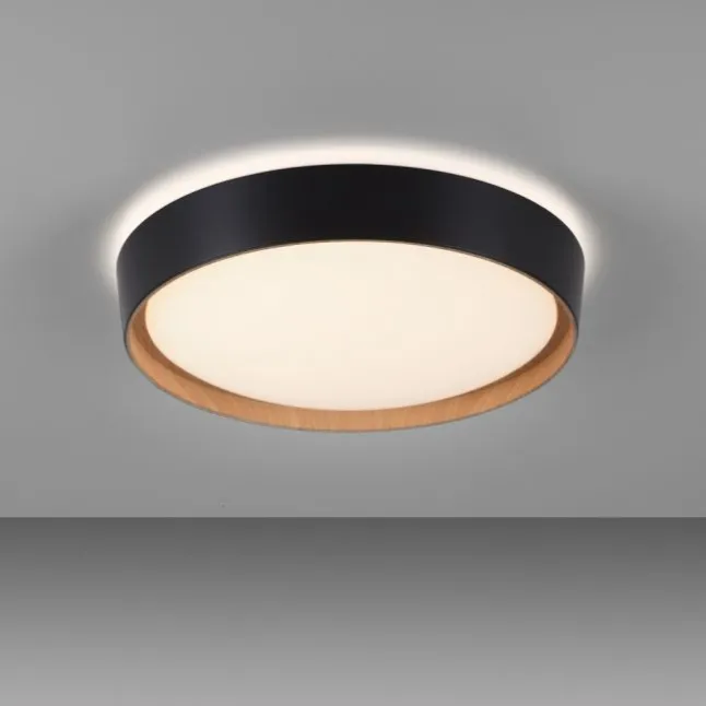 LED Deckenlampe Holzoptik matt schwarz rund dimmbar Wandschalter