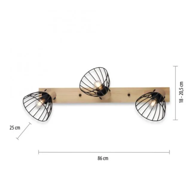 LED Deckenlampe LAMI 3 flammig Holz schwarz Metallschirme drehbar Wandlampe