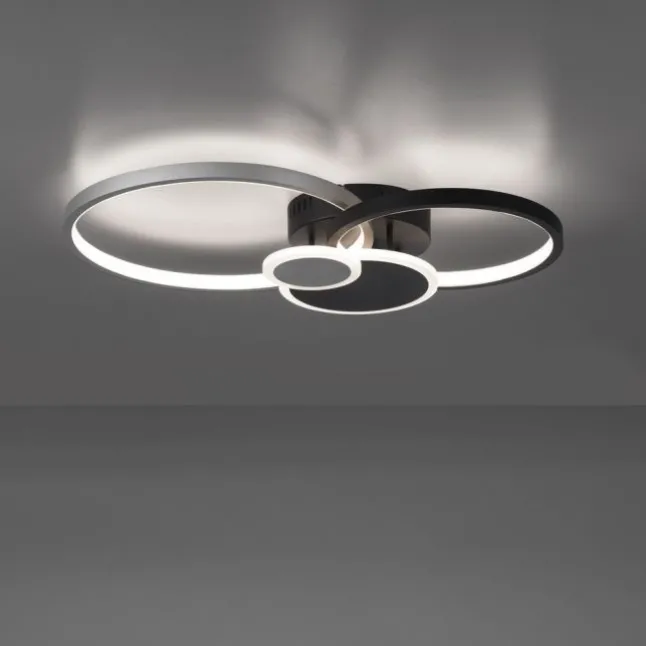 LED Deckenlampe schwarz aluminium 4 Ringe warmweiß energiesparend