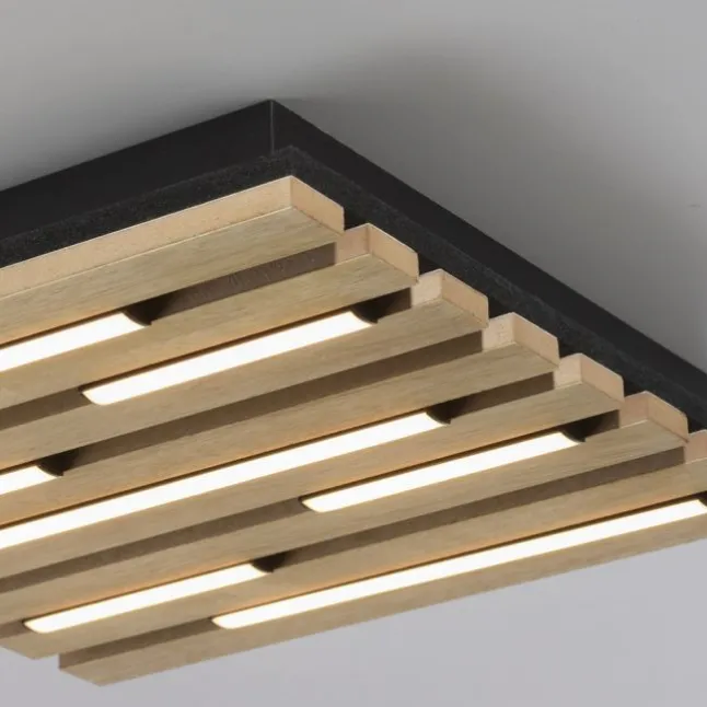 LED Deckenleuchte AKUSTIK, Holz-natur, quadratisch