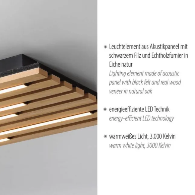 LED Deckenleuchte AKUSTIK, Holz-natur, Panel, rechteckig