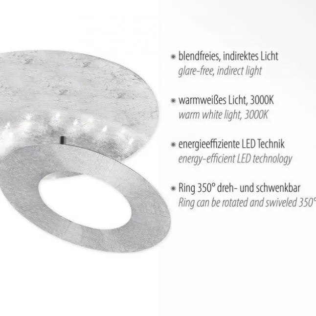 LED-Deckenleuchte, Blattsilberoptik, drehbaren Leuchtenring, Ø 34cm