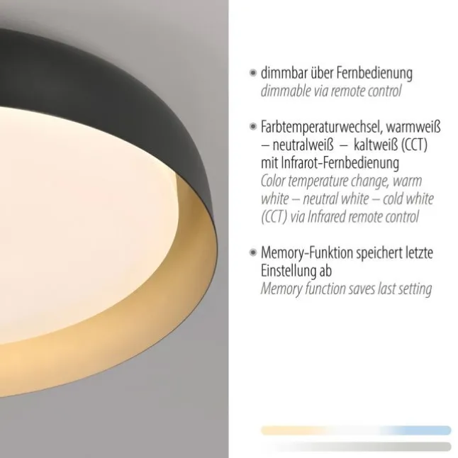LED Deckenleuchte D=57 schwarz gold dimmbar per Fernbedienung CCT
