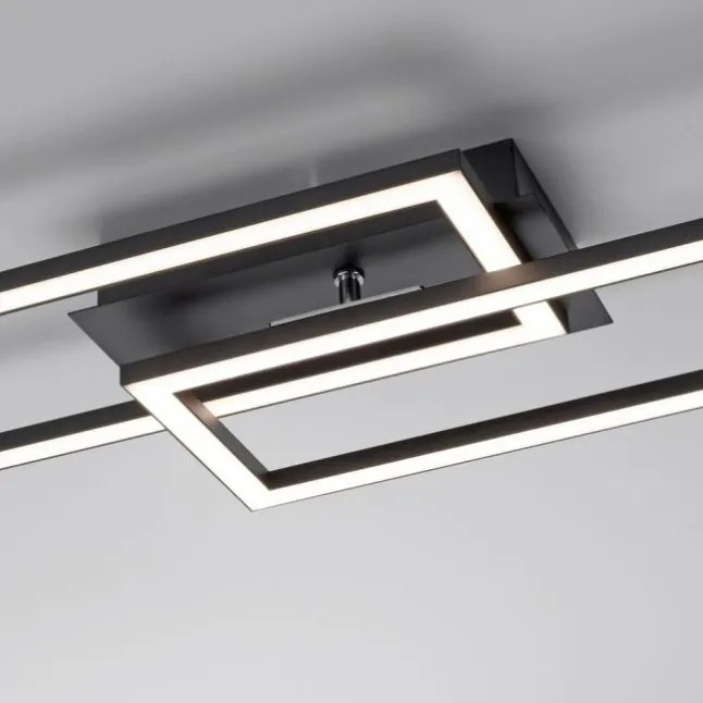 LED Deckenleuchte flach längliche Rahmen schwarz warmweiß 3 Stufen Dimmung