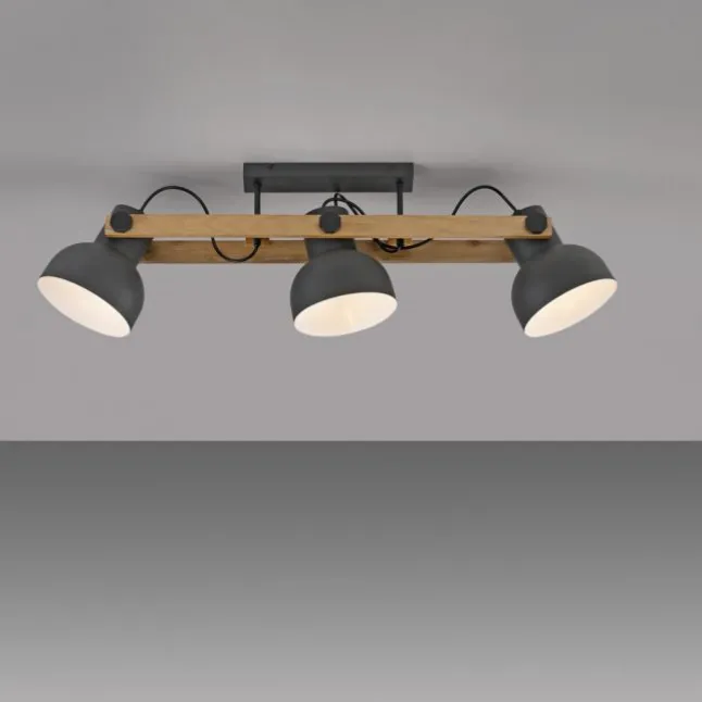 LED Deckenleuchte 3 flammig Akazienholz höhenverstellbar Industrial