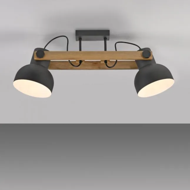 LED Deckenleuchte 2 flammig Akazienholz höhenverstellbar Industrial