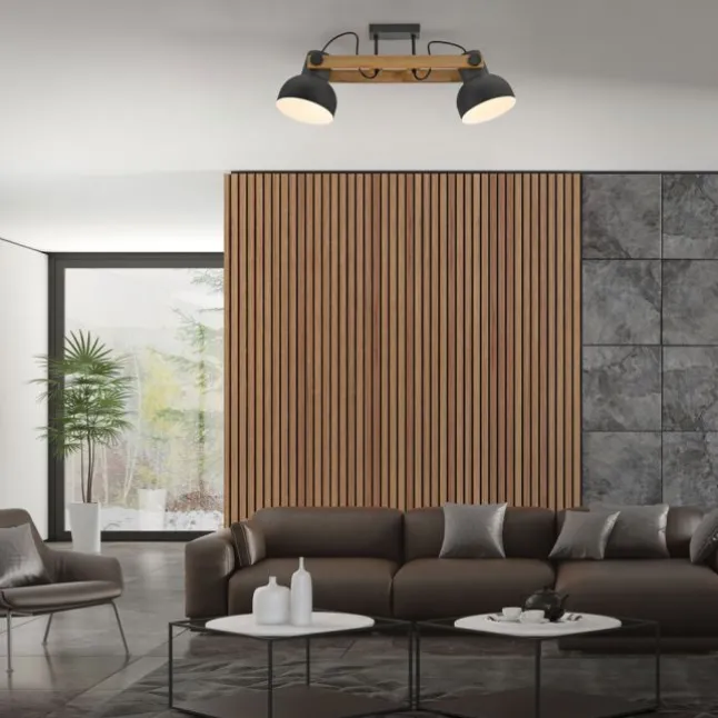 LED Deckenleuchte 2 flammig Akazienholz höhenverstellbar Industrial