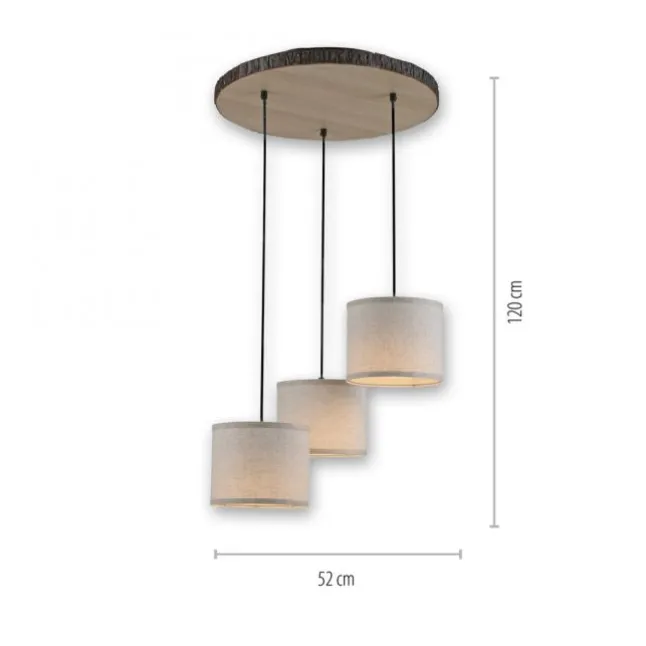 LED-Deckenleuchte, 3-flammig, Holz, Stoffschirme, 3xE27