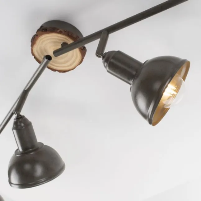 LED Deckenleuchte 4-flammig Metall Holz-natur grau Spots schwenkbar