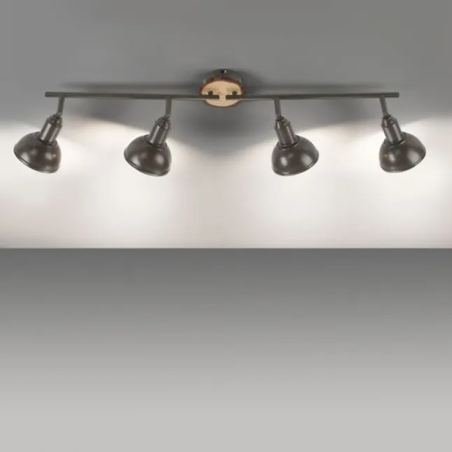 LED Deckenleuchte 4-flammig Metall Holz-natur grau Spots schwenkbar