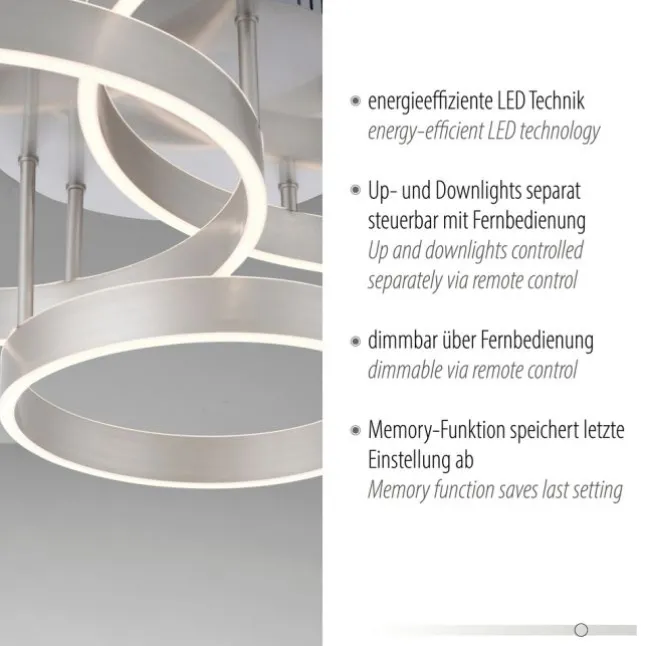 LED Deckenleuchte 3 flammig silber Up- Downlight dimmbar Fernbedienung