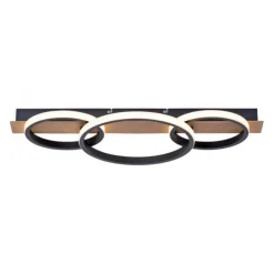 LED Deckenleuchte, Holzdekor, 3 Ringe, schwarz, modern