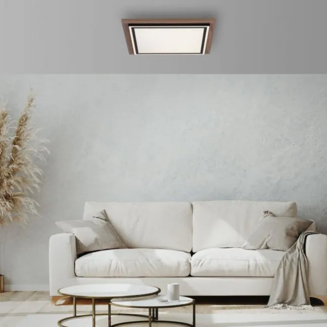 LED-Deckenleuchte, Holzoptik, dimmbar, Fernbedienung, CCT