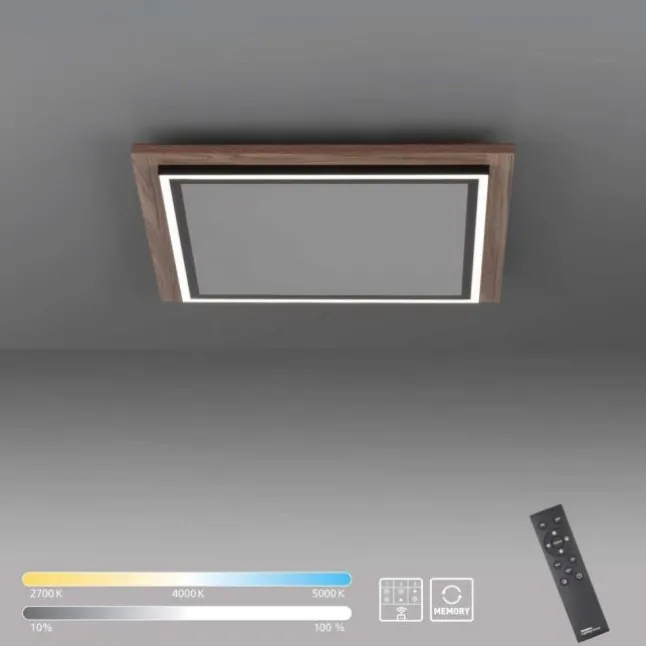LED-Deckenleuchte, Holzoptik, dimmbar, Fernbedienung, CCT