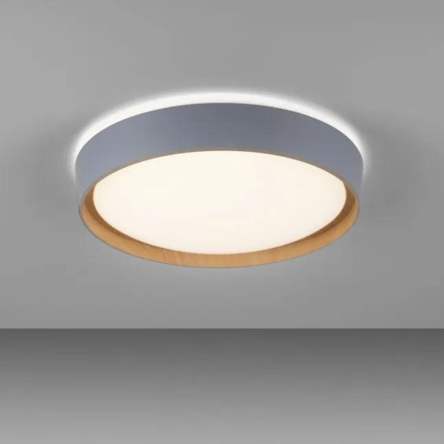 LED Deckenleuchte Holzoptik grau rund dimmbar Wandschalter energiesparend