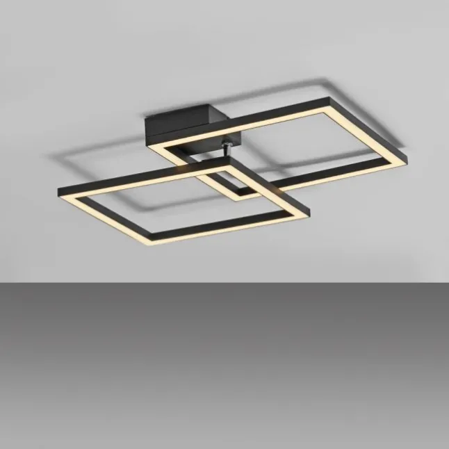 LED Deckenleuchte IVEN, schwarz, 2 Quadrate, flach, warmweiß modern