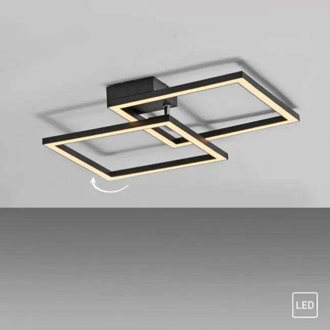 LED Deckenleuchte IVEN, schwarz, 2 Quadrate, flach, warmweiß modern