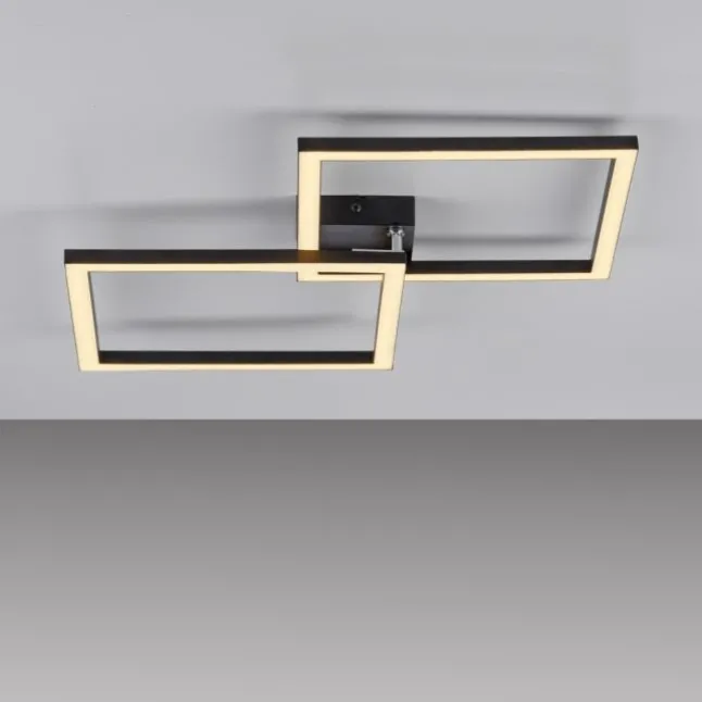 LED Deckenleuchte IVEN, schwarz, 2 Quadrate, flach, warmweiß modern