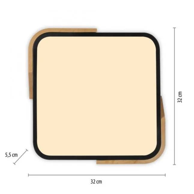 LED Deckenleuchte quadratisch schwarz mit Holzdekor zeitloses Design