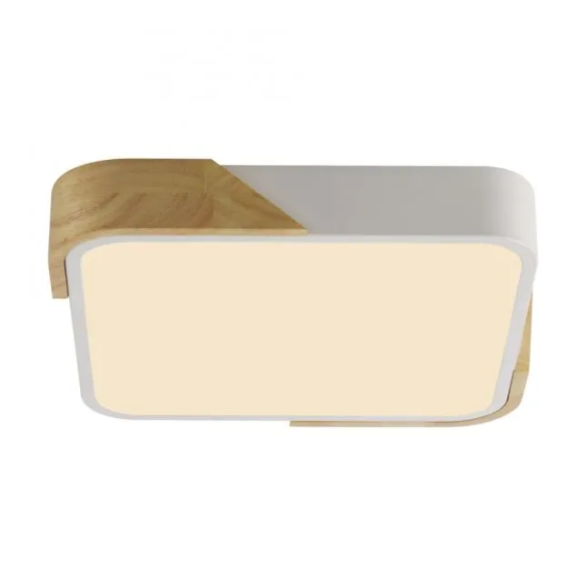 LED Deckenleuchte quadratisch weiß mit Holzdekor zeitloses Design