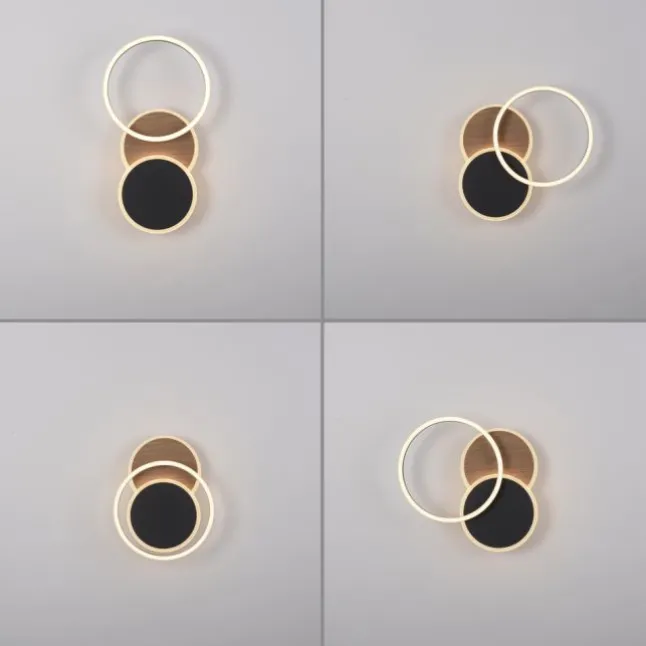 LED Deckenleuchte rund schwarz mit Holzdekor schwenkbar modern