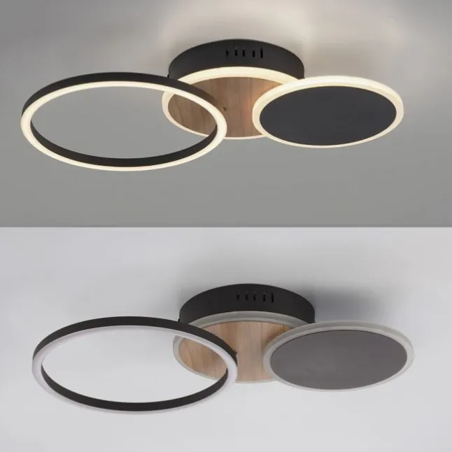 LED Deckenleuchte rund schwarz mit Holzdekor schwenkbar modern