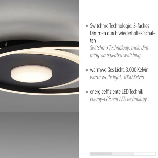 LED Deckenleuchte rund Switchmo schwarz 3 Stufen Dimmung modern