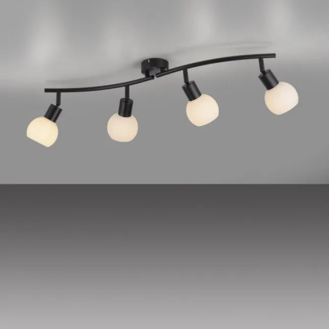 LED Deckenleuchte schwarz 4 flammig schwenkbar Opalglas Spots Schlafzimmer Flur