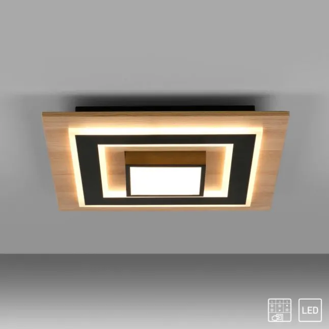 LED Deckenleuchte schwarz Holzoptik mit Metall getrennt schaltbar