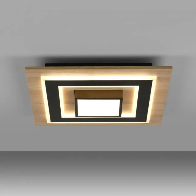LED Deckenleuchte schwarz Holzoptik mit Metall getrennt schaltbar