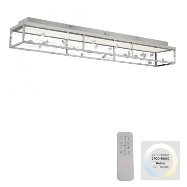 LED Deckenleuchte SKINA, chrom, quadratisch, dimmbar, Funk-Fernbedienung, Memoryfunktion