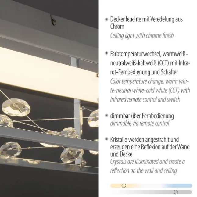 LED Deckenleuchte SKINA, chrom, quadratisch, dimmbar, Funk-Fernbedienung, Memoryfunktion