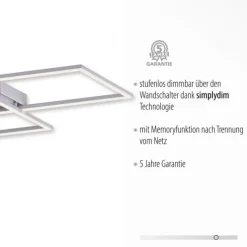 LED Deckenleuchte, stahlfaben, inkl. Dimmfunktion, Memory Funktion, modern