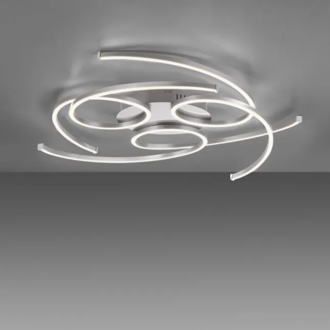 LED Deckenleuchte, stahlfarben, dimmbar, modern, energiesparend, warmweiß