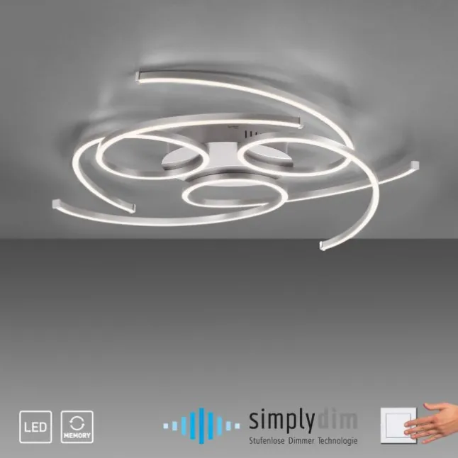 LED Deckenleuchte, stahlfarben, dimmbar, modern, energiesparend, warmweiß