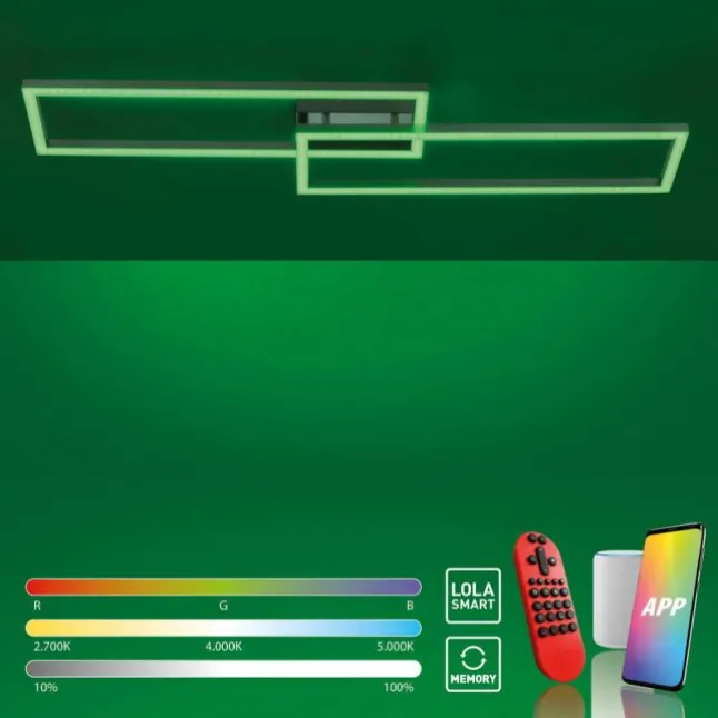 LED Deckenleuchte stahlfarben und quadratisch, im Geometric Look Smart Home fähig