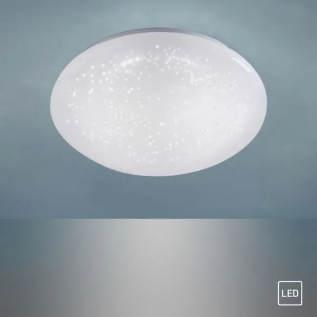 LED-Deckenleuchte, weiß, Ø 25cm, rund, Sternenoptik, glitzer Effekt